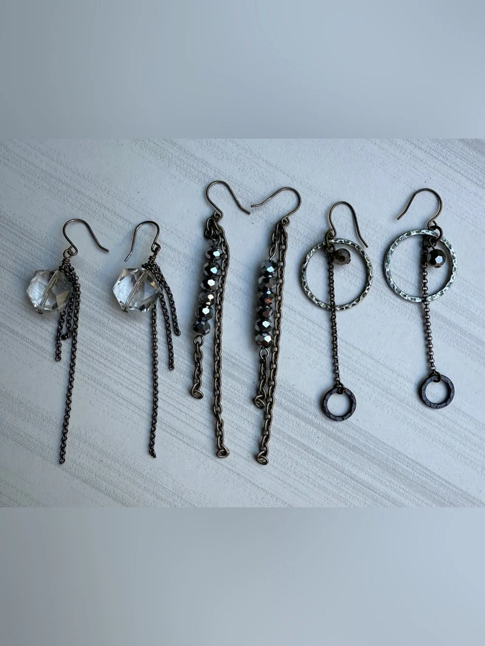 3️⃣Pairs of Artisan Handcrafted Earrings Metal Tones Faceted Glass Beads 3”+Long - Picture 2 of 15